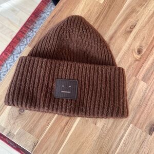 Acne Studios Brown Knit Beanie with Patch